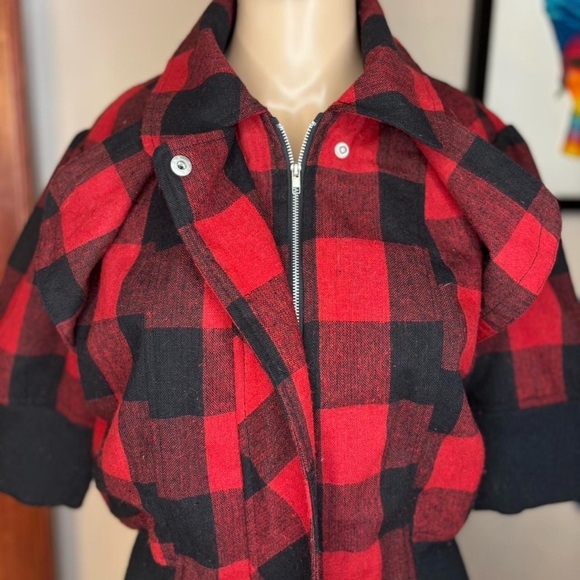 Dots Red and Black Plaid Pea Coat - Picture 1 of 7